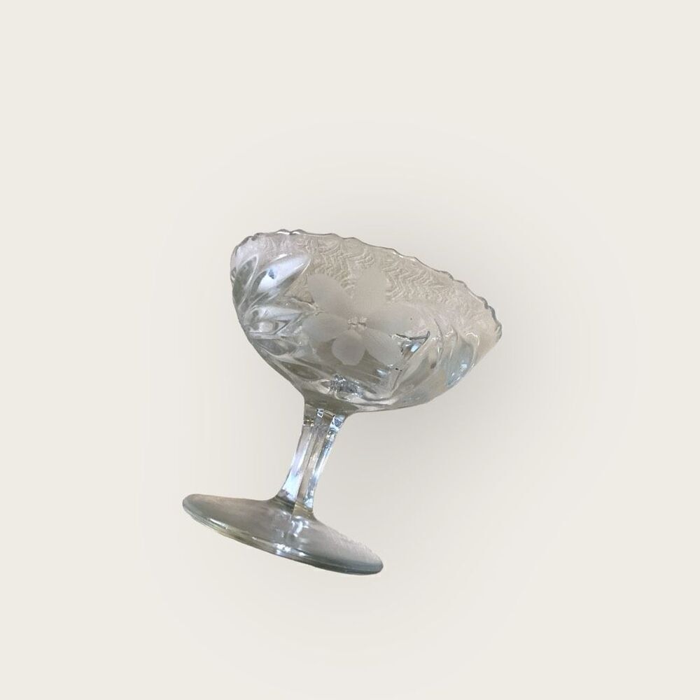 Beautiful Vintage Crystal Etched Floral Candy Compote Pedestal Dish
